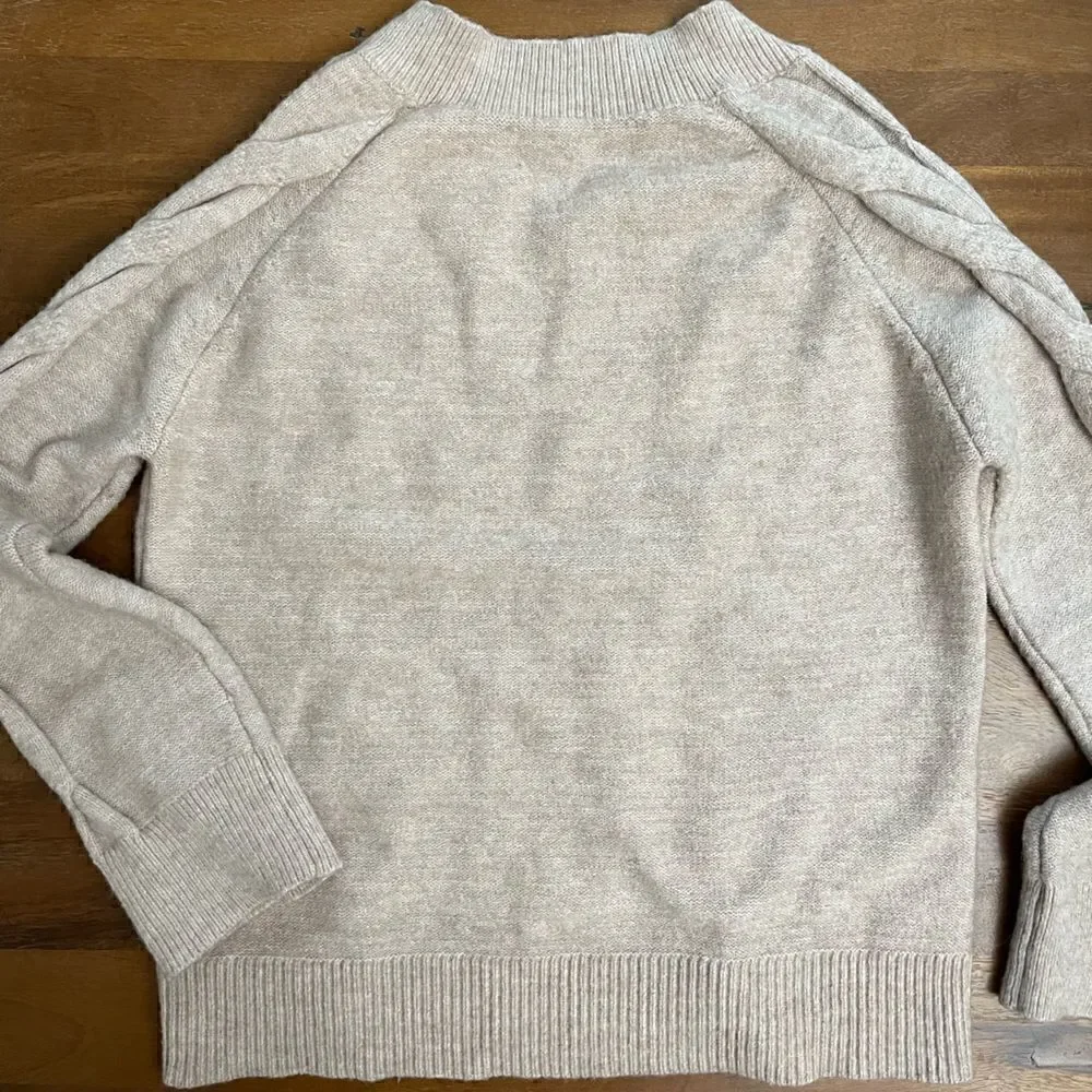 HYFVE Tan Oatmeal V-Neck Cable Knit Sweater || SZ S